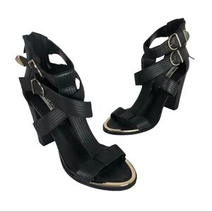 Karl Lagerfeld Black Open Toe Ankle Strap Heels